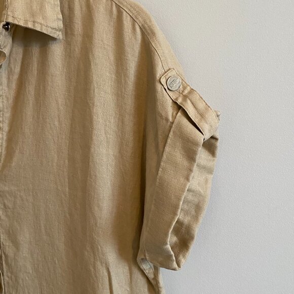 Ralph Lauren 100% Linen Shirt Dress Khaki Midi Safari Old Money Logo Buttons - Picture 3 of 11